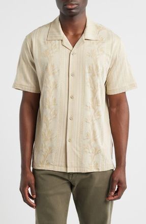 Tommy Bahama Palm Fresco Beach IslandZone Button-Up Camp Shirt in Stone Khaki at Nordstrom, Size X-Large