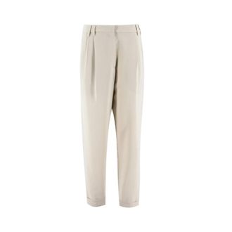 Brunello Cucinelli Broeken, Dames, Beige, S, Wol, Latte Broek Vintage Stijl Elegant Vrouwen