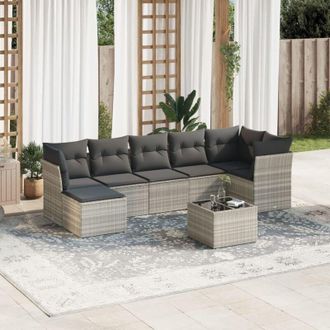 vidaXL Vidaxl - Set De Sof&aacute;s De Jard&iacute;n 8 Pzas Y Cojines Rat&aacute;n Sint&eacute;tico Gris