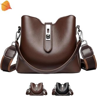 Generic Three Straps Bucket Bag for Women, Fashion Crossbody Bag, with Adjustable Wider Shoulder Strap & Zipper Compartments (Brown)