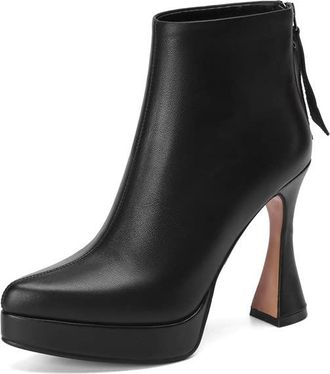 TinaCus Womens Pointed Toe Genuine Leather Handmade Back Zipper High Spool Heels Ankle Boots with Platform, Black, 2.5 UK