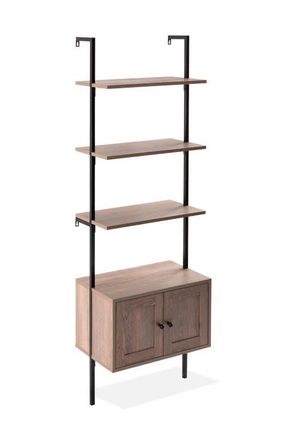 Happimess Tulare 72.05 MidCentury Industrial 4-Shelf Wood Wall-Mounted Open Ladder Bookcase with Cabinet and Metal Frame in Brown/black at Nordstrom