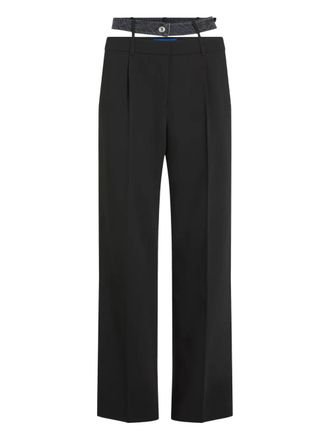 Karl Lagerfeld Wide-Leg High-Waisted Tailored Pants with Denim-Inspired Belt