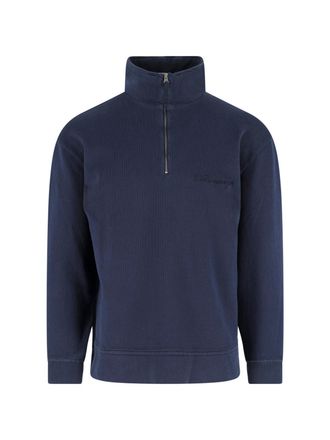 C.P. Company Blue High-Collar Half-Zip Cotton Sweatshirt