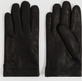 Reiss Black Nappa Leather Gloves, M