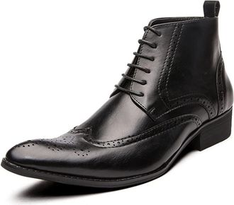 Generic Mens Chelsea Ankle Boots Snip Toe Chain Design Burnished Toe PU Slip On Anti-slip Wearable Waterproof Work Dress Pull On(Black,7.5 UK)