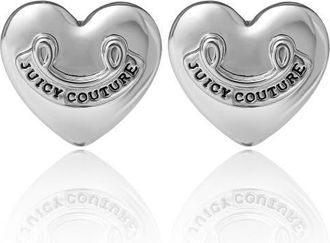 Juicy Couture Heart Stud Earrings with Iconic Logo in Silver at Nordstrom