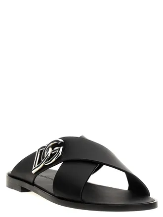 Dolce & Gabbana Calfskin Logo Slides - Black