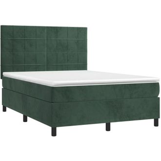 vidaXL Cama Box Spring Colch&oacute;n Y Led Terciopelo Verde Oscuro 140x190cm Vidaxl