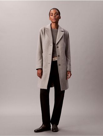 Calvin Klein Womens Wool Blend Tailored Coat - Grey - XS
