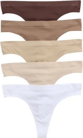 Yogalicious Assorted 5-Pack Seamless Rib Thongs in Neutral Multi at Nordstrom Rack, Size X-Large