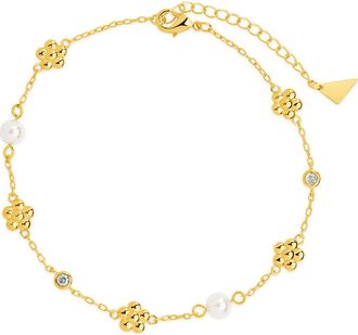 Sterling Forever June Floral Imitation Pearl Anklet in Gold at Nordstrom Rack