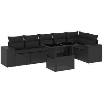 vidaXL Set De Sof&aacute;s De Jard&iacute;n 7 Pzas Con Cojines Rat&aacute;n Sint&eacute;tico Negro Vidaxl