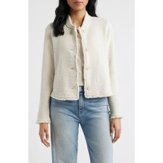 Nic+Zoe Fringe Mix Knit Bomber Jacket in Coconut at Nordstrom, Size Xx-Large