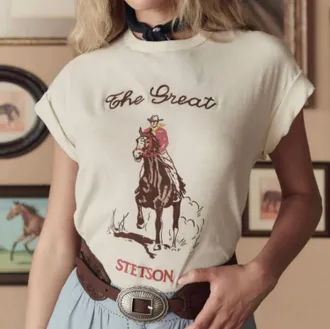 The Great. Stetson Graphic Boxy Crew Top In Washed White