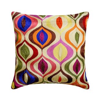 OEM Funda De Almohada Color Marfil De 20x20 Pulgadas, Con Estampado Geom&eacute;trico Bordado Multicolor, De Seda Disponible En Varios Colores