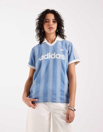 adidas Originals Top da calcio in denim blu