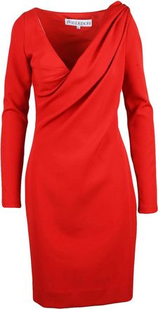J.W.Anderson Draped Midi Dress With Asymmetrical Neckline And Fitted Silhouette