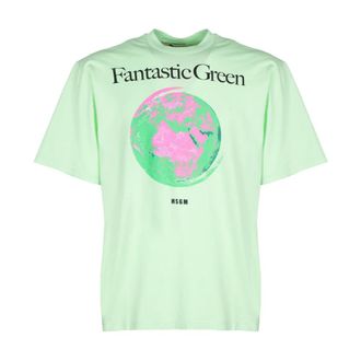 Msgm T-Shirts, male, Green, Size: XL Fantastic Green World Tshirt