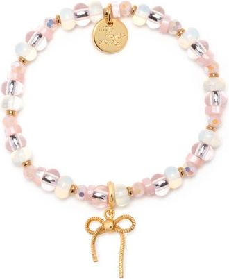 Little Words Project Bow Charm Beaded Stretch Bracelet in Gold at Nordstrom, Size Small/medium