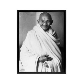 Artery8 Political Activist Mohandas Gandhi Portrait Framed Canvas Wall Art Print in Grey | Size: W24 x H32