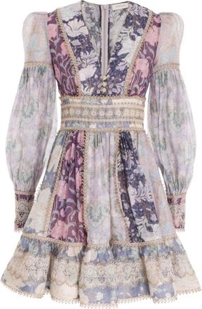 Zimmermann Celestial Lace Panelled Mini Dress - Dames - Korte kleedjes - Paars - M - Katoen - Kleedjes