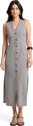 Onia Stretch Linen Button Down Maxi Dress in Brown/white at Nordstrom, Size Medium
