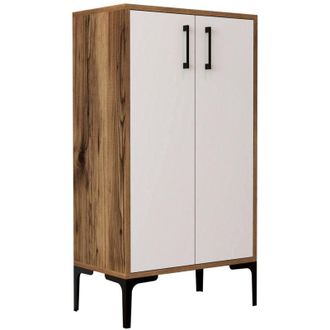 Dmora Scarpiera Helios, Mobile portascarpe, Armadio da ingresso multiuso, Mobiletto per calzature, 60x35h111 cm, Noce e Bianco, con imballo rinforzato, con