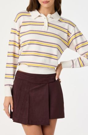 ASTR the Label Stripe Long Sleeve Cotton Polo in White Yellow Stripe at Nordstrom, Size X-Small