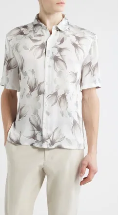 Open Edit Oversize Floral Short Sleeve Button-Up Shirt in White Luminous Floral at Nordstrom, Size Xx-Large