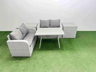 Fimous 4 Seat Outdoor Love Sofa Sets Rattan Garden Furniture Set in Light Grey