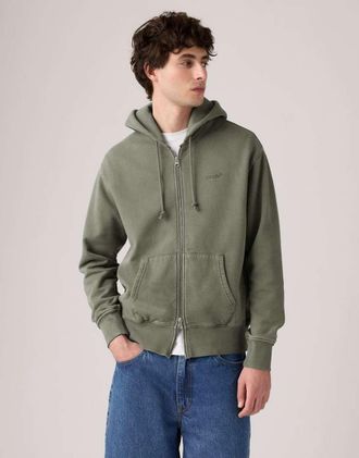 Levi's Authentic - Felpa con zip verde tinta in capo