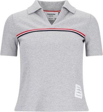 Thom Browne Three Stripes Knit Polo - Gray