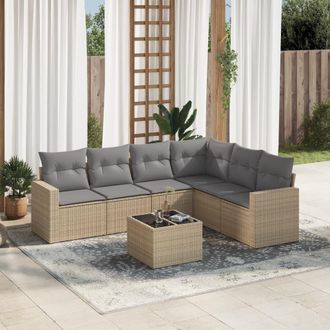 vidaXL Vidaxl - Set Sof&aacute;s De Jard&iacute;n 7 Piezas Y Cojines Rat&aacute;n Sint&eacute;tico Beige