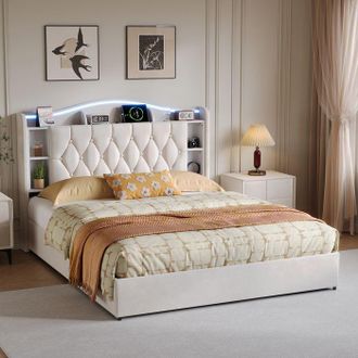 OEM Cama 160x190 Cm, Cama Con Arc&oacute;n 160x190 Cm, Estructura De Cama, Cama Doble Con Led, Cama Para 2 Personas, Somier, Arc&oacute;n De Almacenamiento, Terciopelo