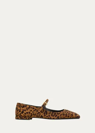 Prada Leopard Calf Hair Mary Jane Ballerina Flats