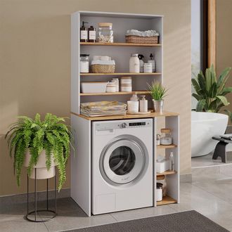 Vicco Armario Para Lavadora Viktor, Blanco/roble Artesanal, 93.6 X 88.2 Cm 2 Partes Con Estante, Vicco