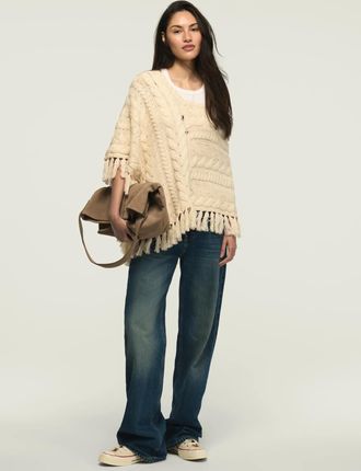Lucky Brand Womens Cable Poncho Sweater