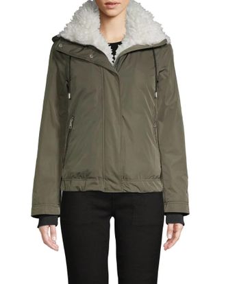 T Tahari Faux Fur Trimmed Parka Coat Magma In Olive