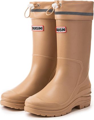 Pangolin Womens Knee High Waterproof Wellies, Pull-On Wellington Boots with Adjustable Drawstring Cuff & Reflective Band, Non-Slip Lug Sole, Easy-Clean Outdoor