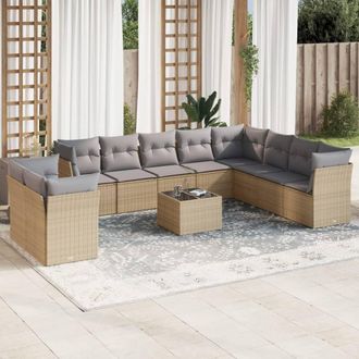 vidaXL Set De Sof&aacute;s De Jard&iacute;n 11pzas Con Cojines Rat&aacute;n Sint&eacute;tico Beige Vidaxl