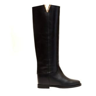 Via Roma 15 Schoenen, Dames, Zwart, 39 EU, Leer, Zwarte Leren V-Cut Hoge Laarzen