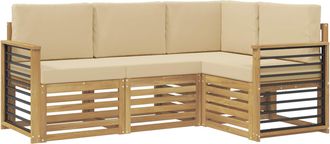 vidaXL Conjunto De Sof&aacute;s De Exterior 4 Uds. Y Beige Poli&eacute;ster Vidaxl