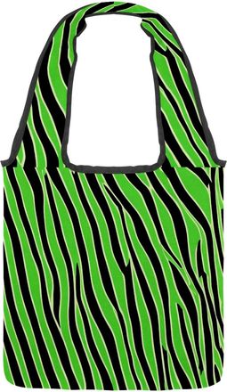 Generic Green Zebra Stripes Reversible Canvas Shoulder Tote - Double-Sided Print, 12oz Cotton, 27cm Drop, Fold-Flat Bag for Travel, Shopping, Street Outings