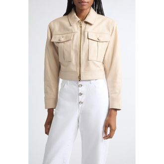 L'agence Micah Quilted Leather Crop Jacket in Biscuit at Nordstrom, Size X-Large