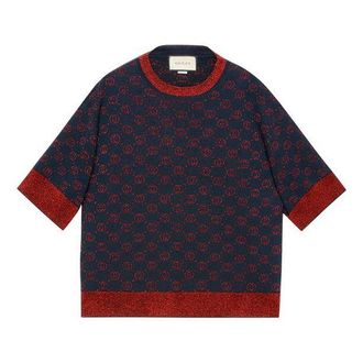 Gucci (WMNS) Gucci Interlocking Crewneck Casual Half Sleeve Sweater Blue 605920-XKAHT-4668