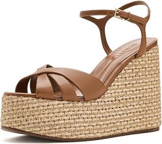 Schutz Keefa Wedge Womens Sandals Burnt Honey : 10.5 M, Leather
