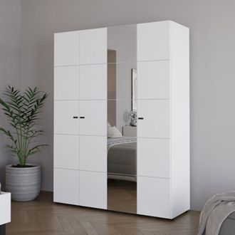 Dmora Armario Grande Ifrane, Ropero Dormitorio, Perchero, 4 Estantes, 6 Compartimentos, 155x208h Cm Blanco Mate