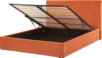 Beliani Beliani - Cama Con Almacenaje De Terciopelo Naranja 160 X 200 Cm Cabecero Capiton&eacute; Vion