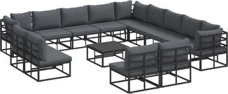 vidaXL Garden Sofa Set with Cushion 14 pcs Black Aluminium Vidaxl